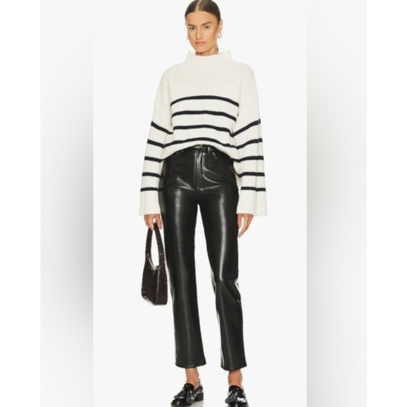 NWT Agolde Leather Straight Leg High Rise Pants Women's Black Size 28 - Picture 1 of 6